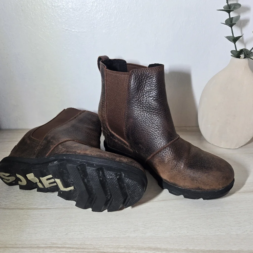 Sorel Womens High Heels Brown Leather Size 8 Joan Of Arctic Wedge - Picture 2 of 6